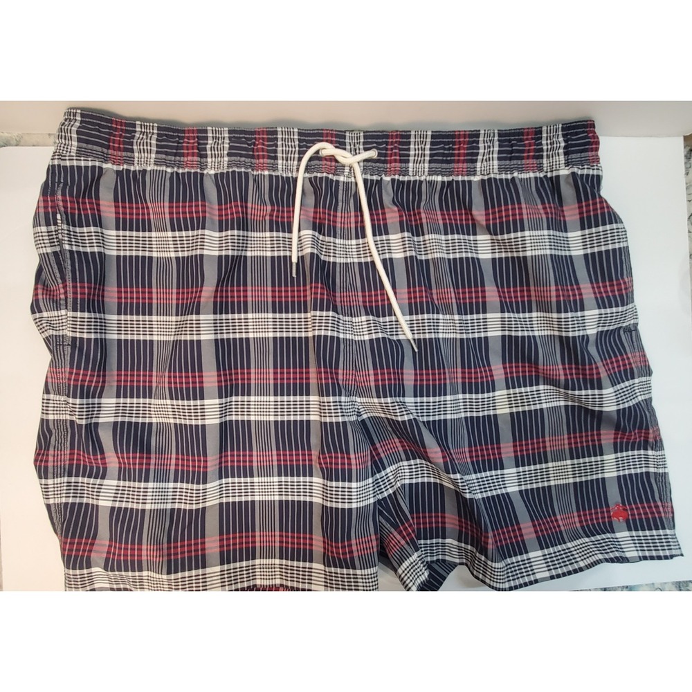 Brooks Brothers Navy, White & Red Plaid Swim Trunks